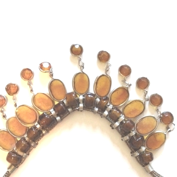 .925 SILVER OXIDIZED VINTAGE CHOKER NECKLACE WITH NATURAL BALTIC AMBER STONES - Picture 7 of 10